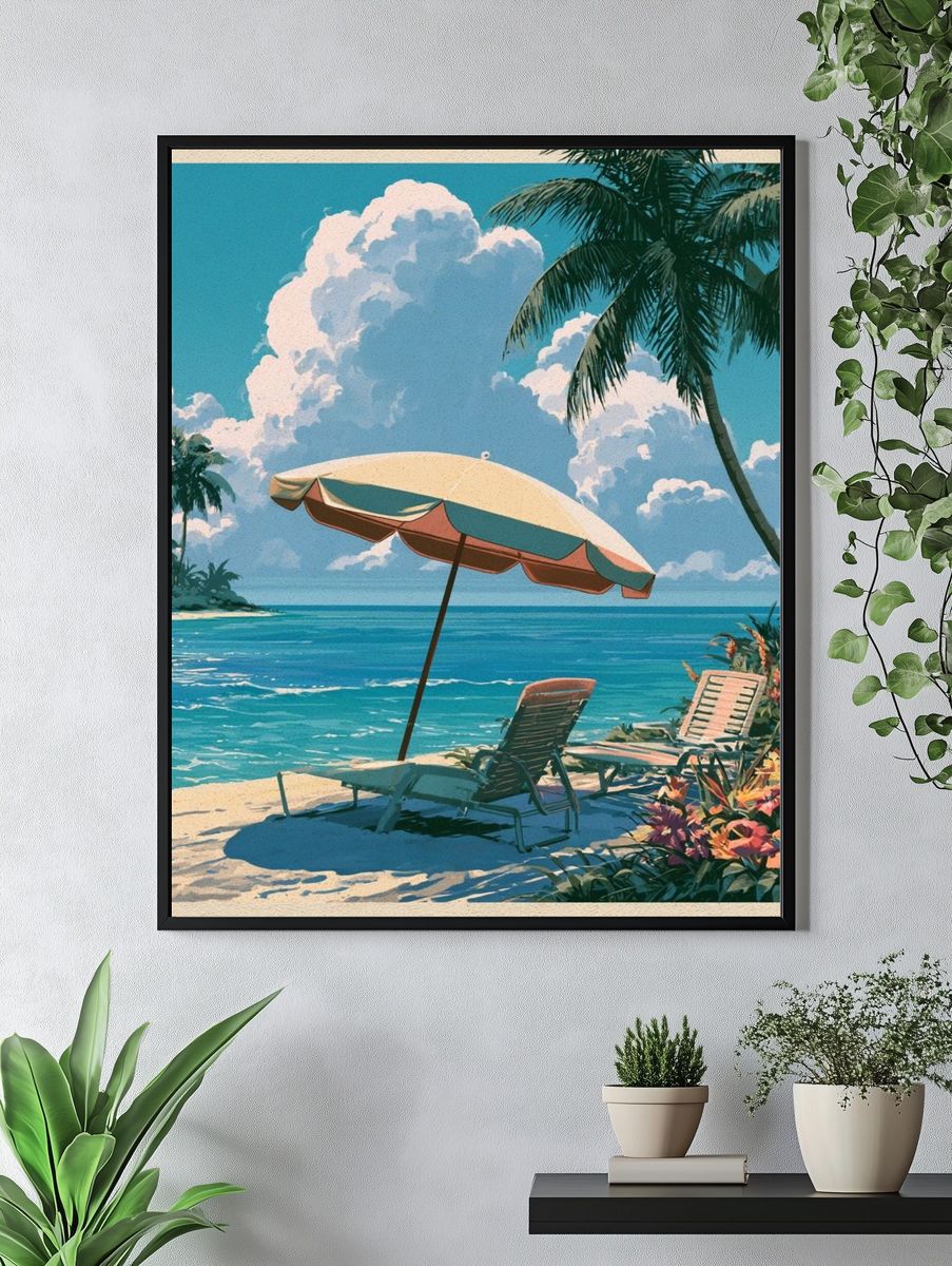 Tropical Beach Paradise Illustration Poster. — room view 4