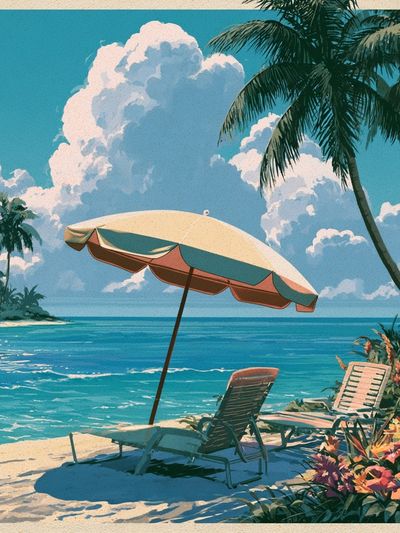 Tropical Beach Paradise Illustration Poster.