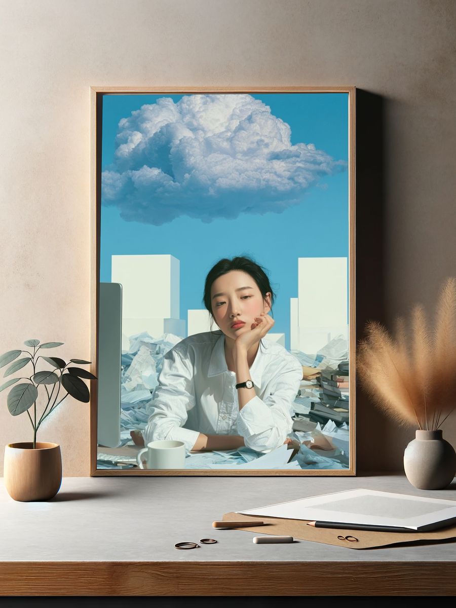 Dreamy Office Cloud Illustration Poster. — room view 2