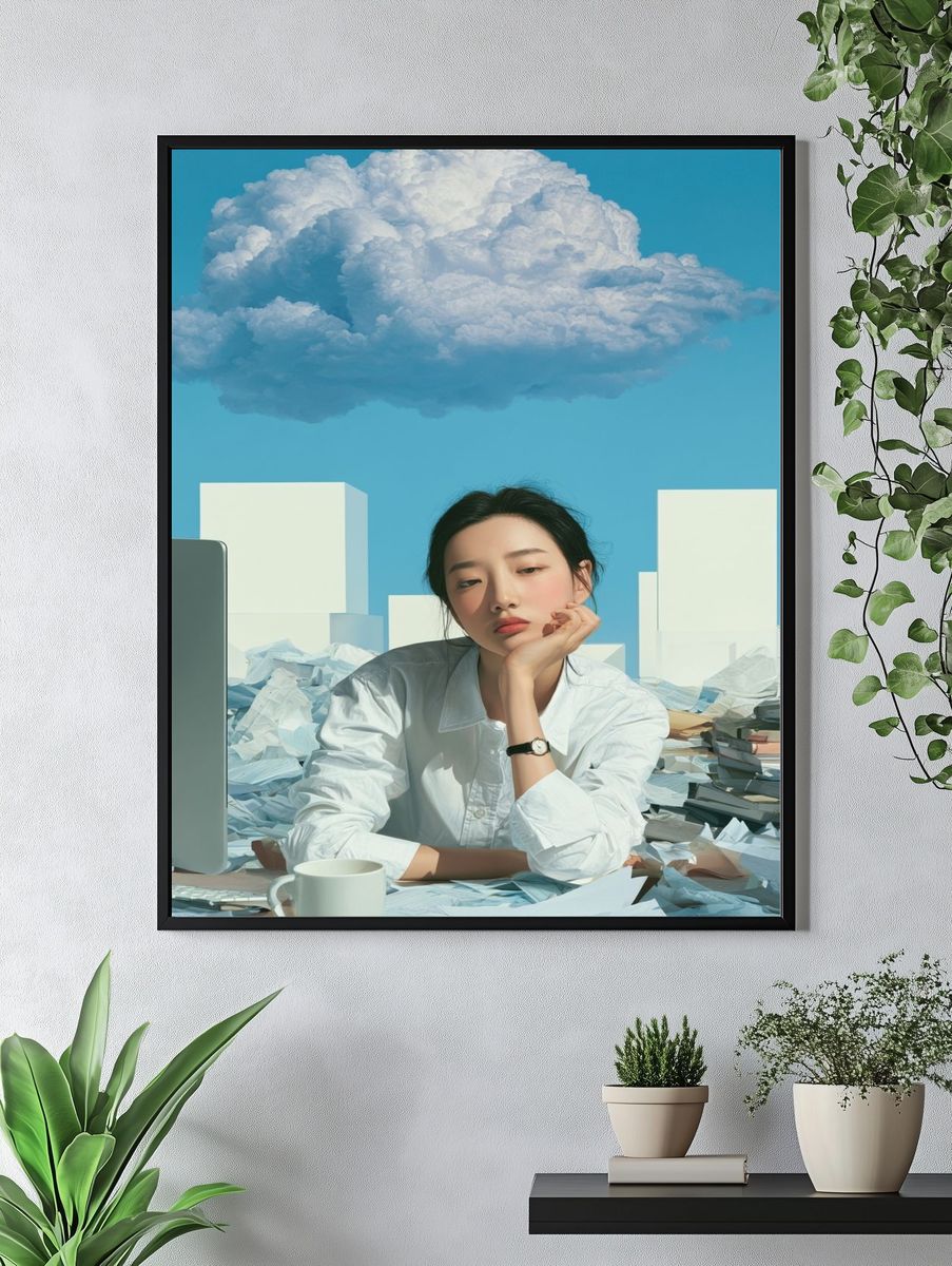 Dreamy Office Cloud Illustration Poster. — room view 4