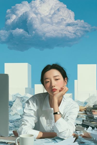 Dreamy Office Cloud Illustration Poster. poster
