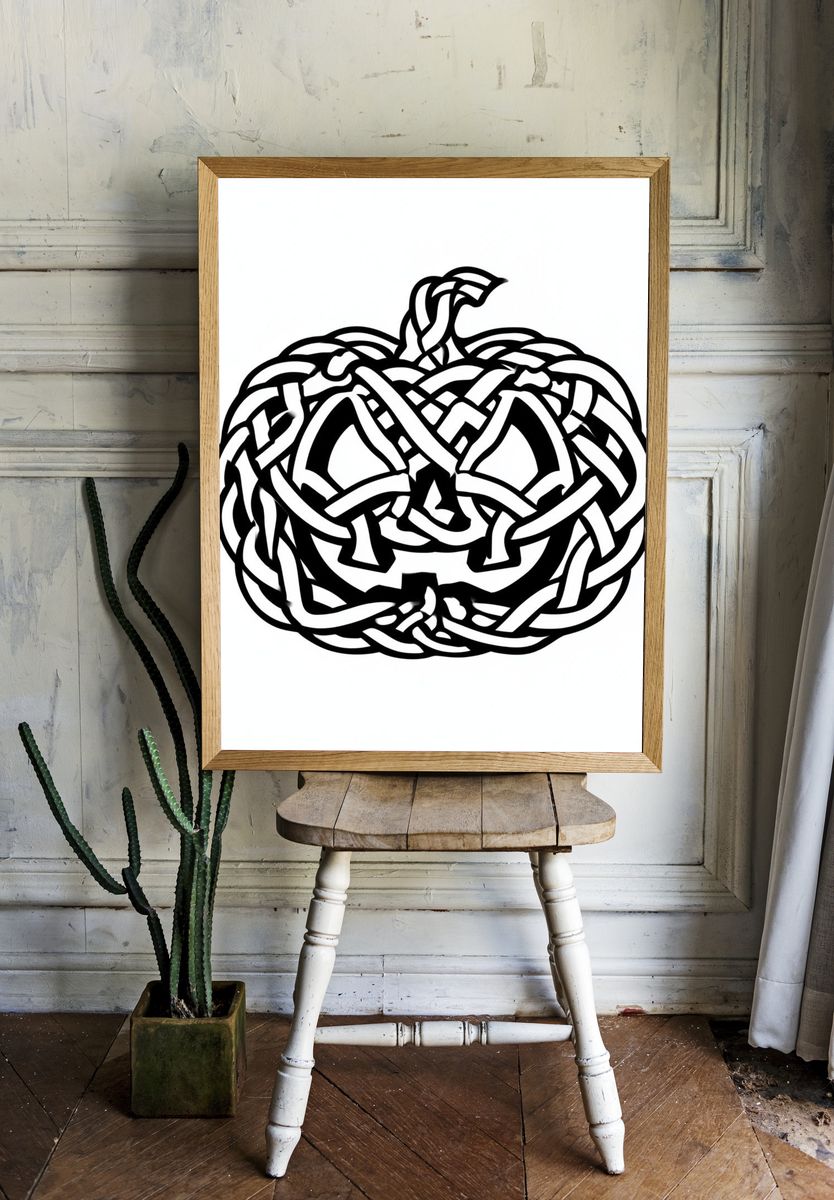 Celtic Knot Pumpkin Typography Print. room preview