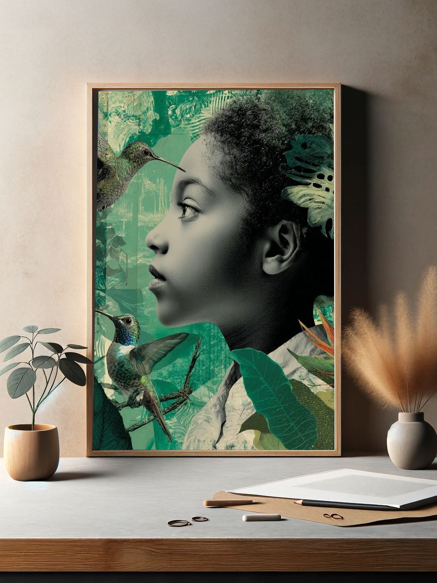Hummingbird Jungle Portrait Print. — room view 2