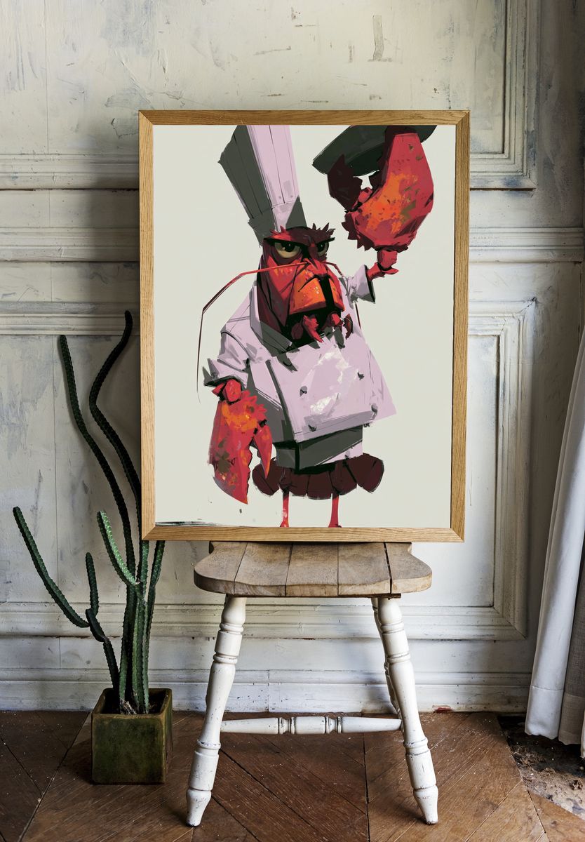 Angry Chef Bird Illustration Poster. — room view 1