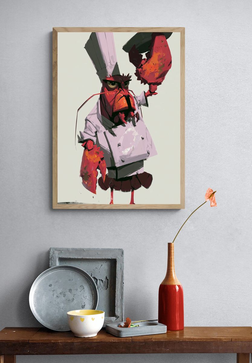 Angry Chef Bird Illustration Poster. — room view 3