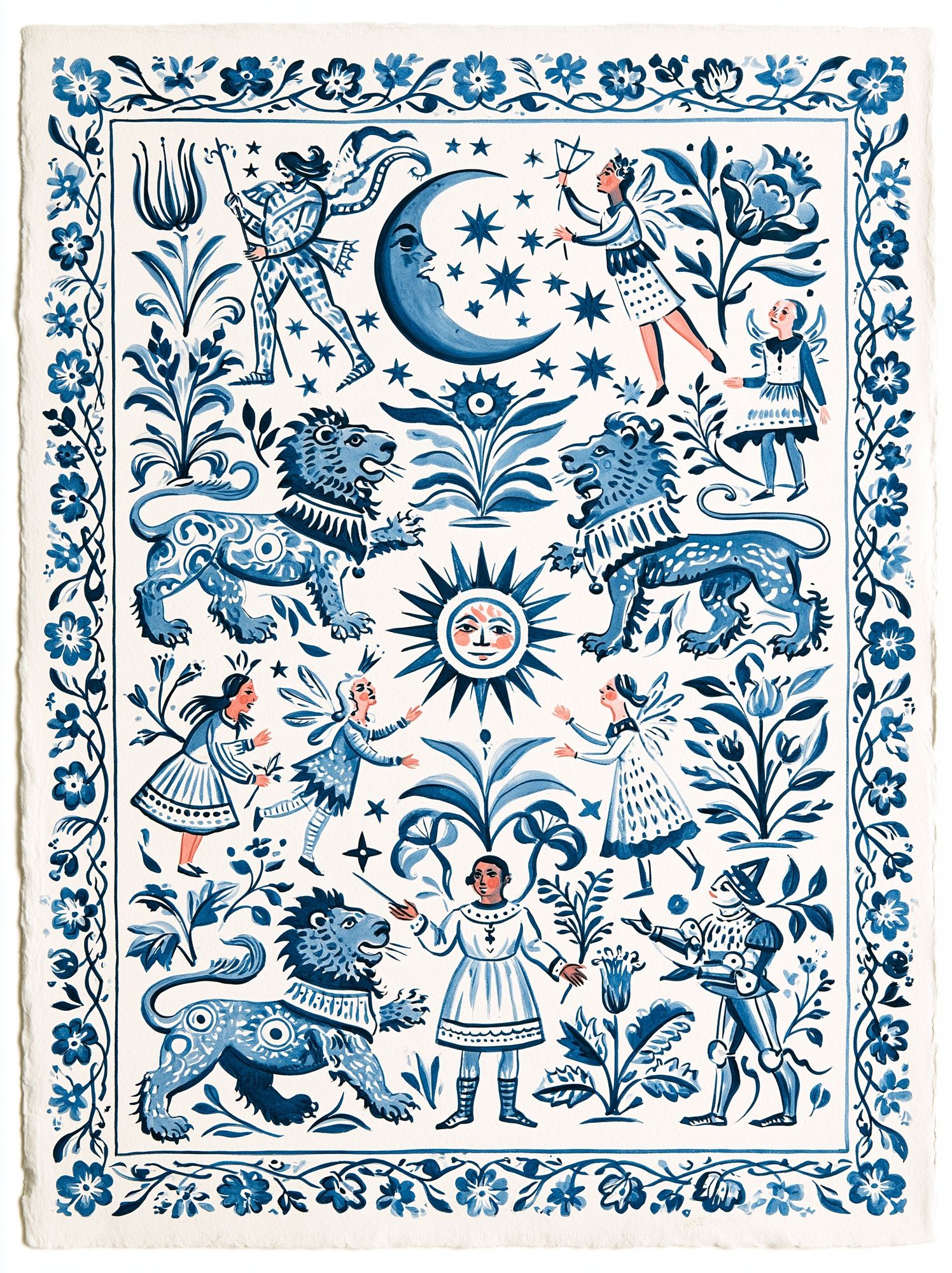 Folk Tale Blue Illustration Poster. poster detail
