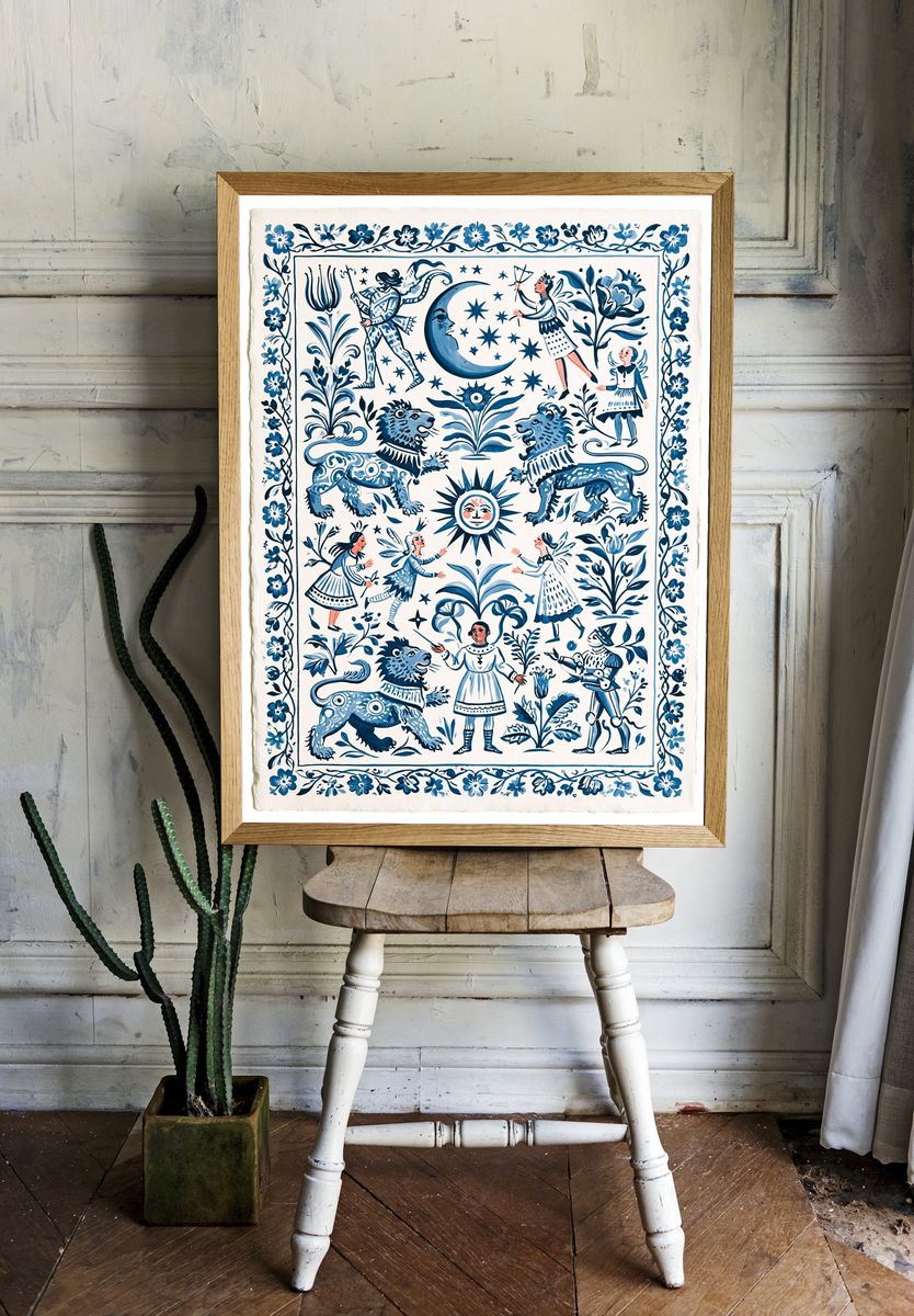 Folk Tale Blue Illustration Poster. room preview