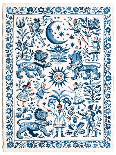 Folk Tale Blue Illustration Poster.