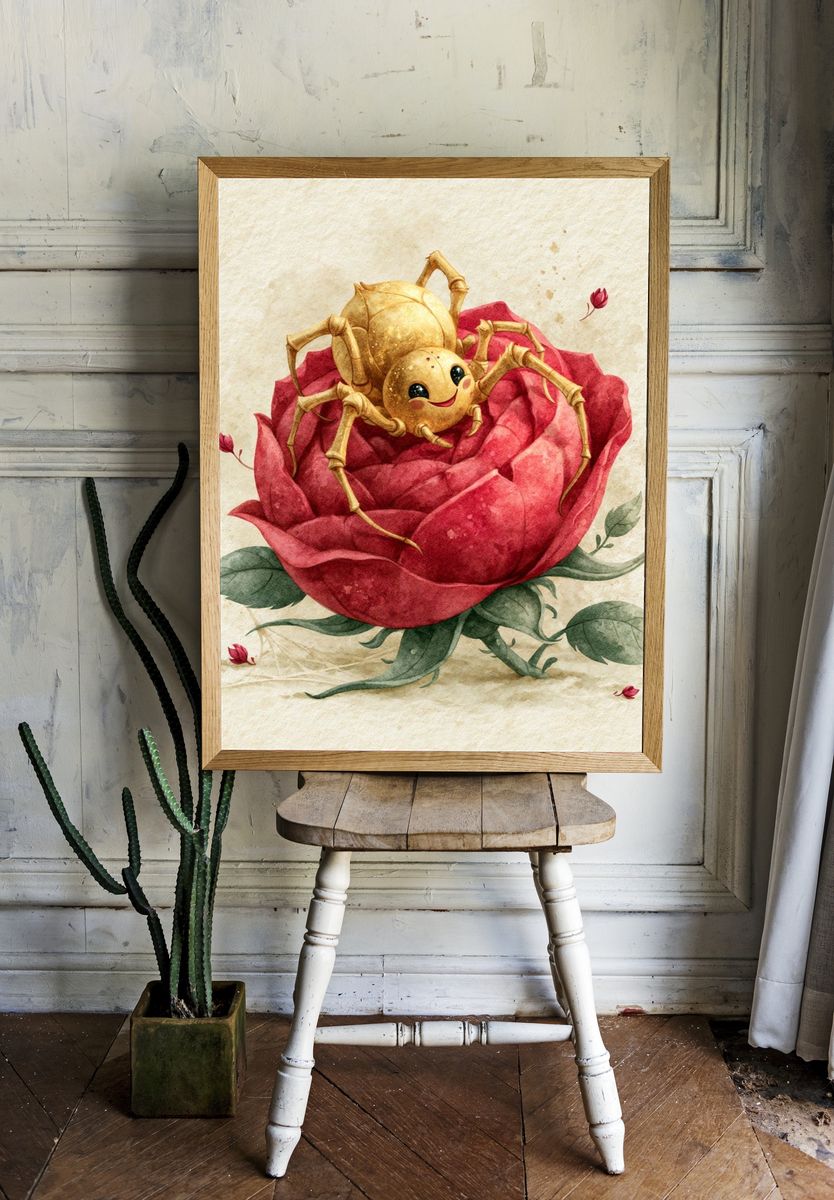 Golden Spider Rose Illustration Poster. room preview