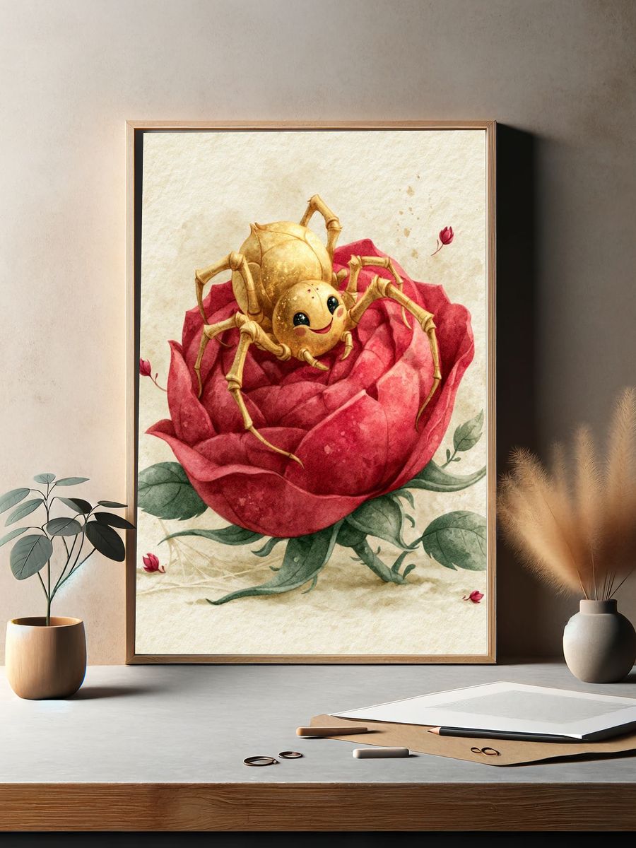 Golden Spider Rose Illustration Poster. — room view 2