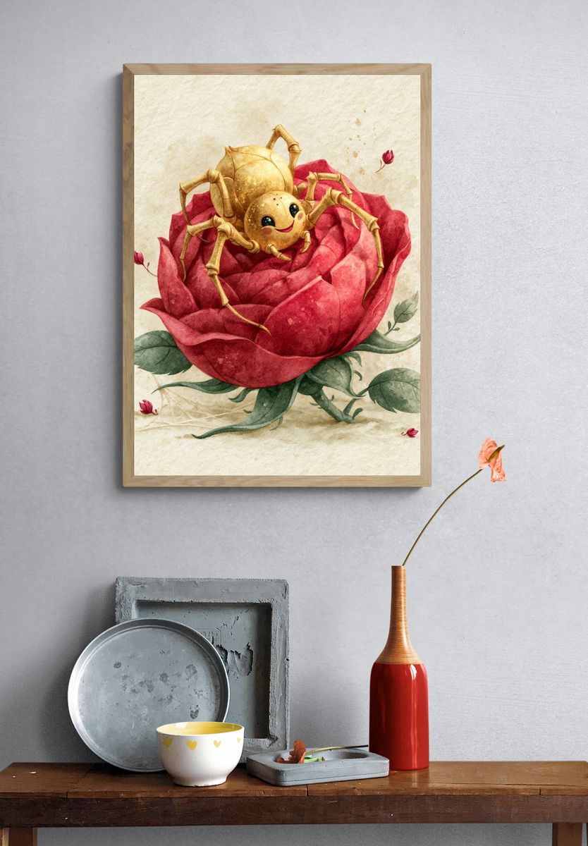 Golden Spider Rose Illustration Poster. — room view 3