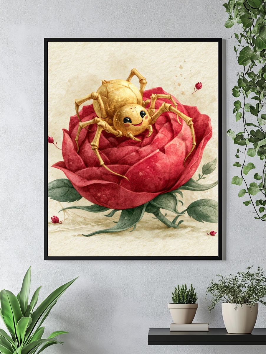 Golden Spider Rose Illustration Poster. — room view 4