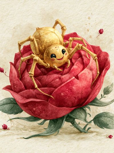 Golden Spider Rose Illustration Poster. poster
