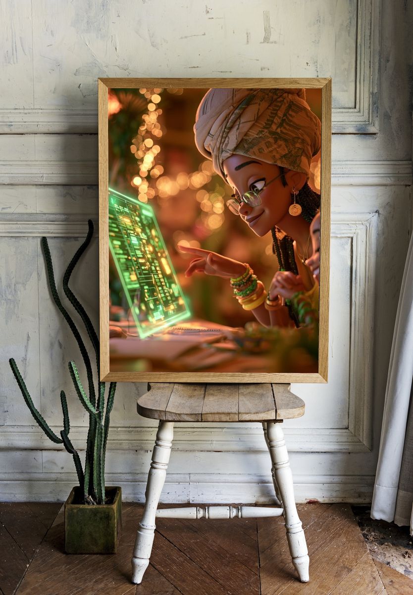Afrofuturist Digital Glow Poster. room preview