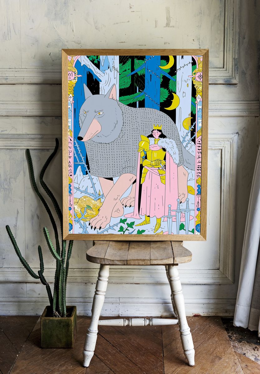 Wolf and Knight Fantasy Illustration Poster. room preview