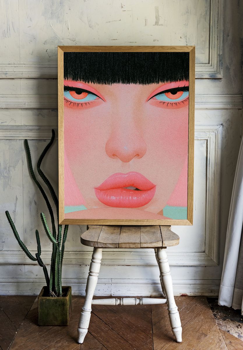 Neon Gaze Portrait Print. room preview