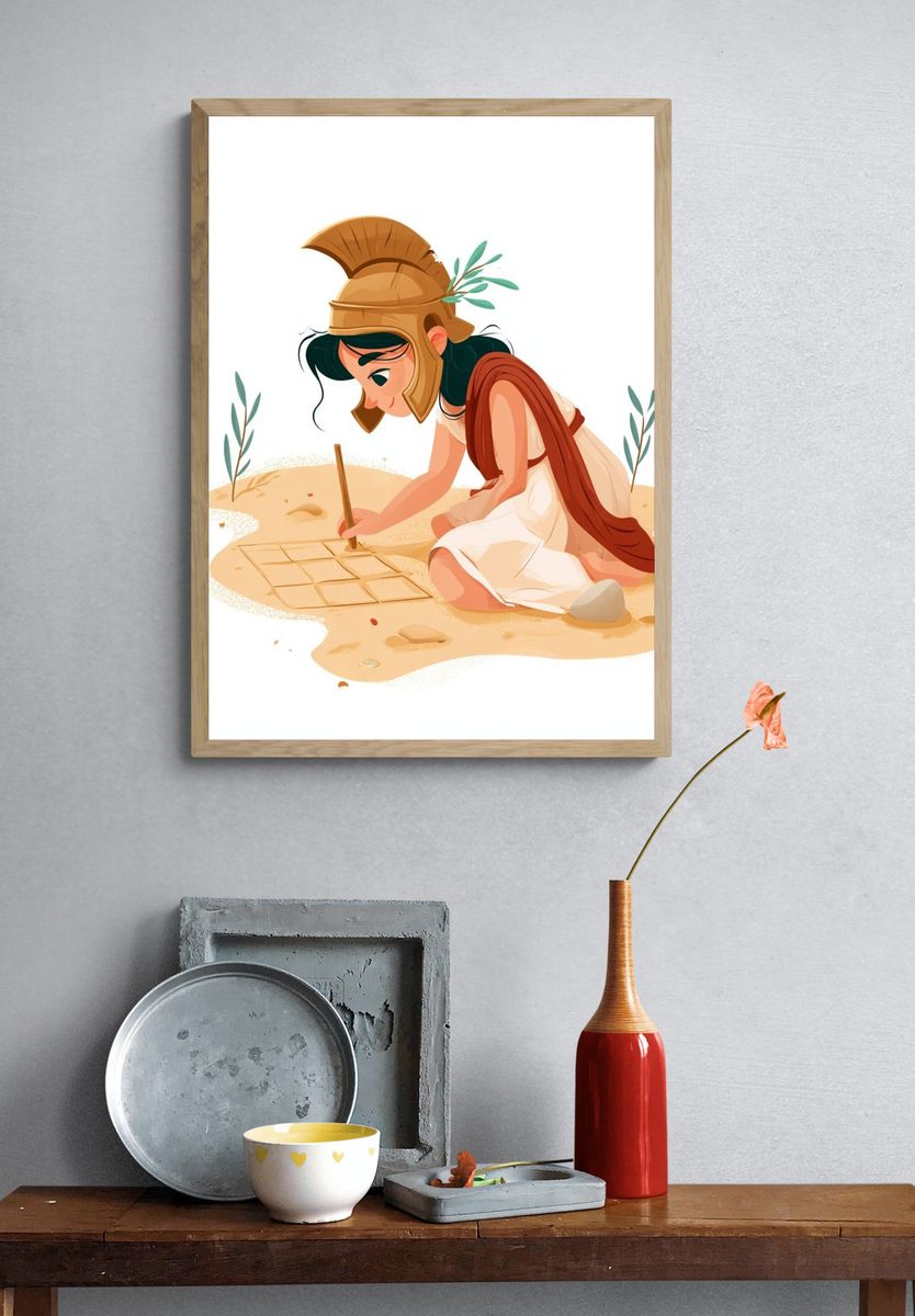 Greek Warrior Girl Illustration Poster. — room view 3