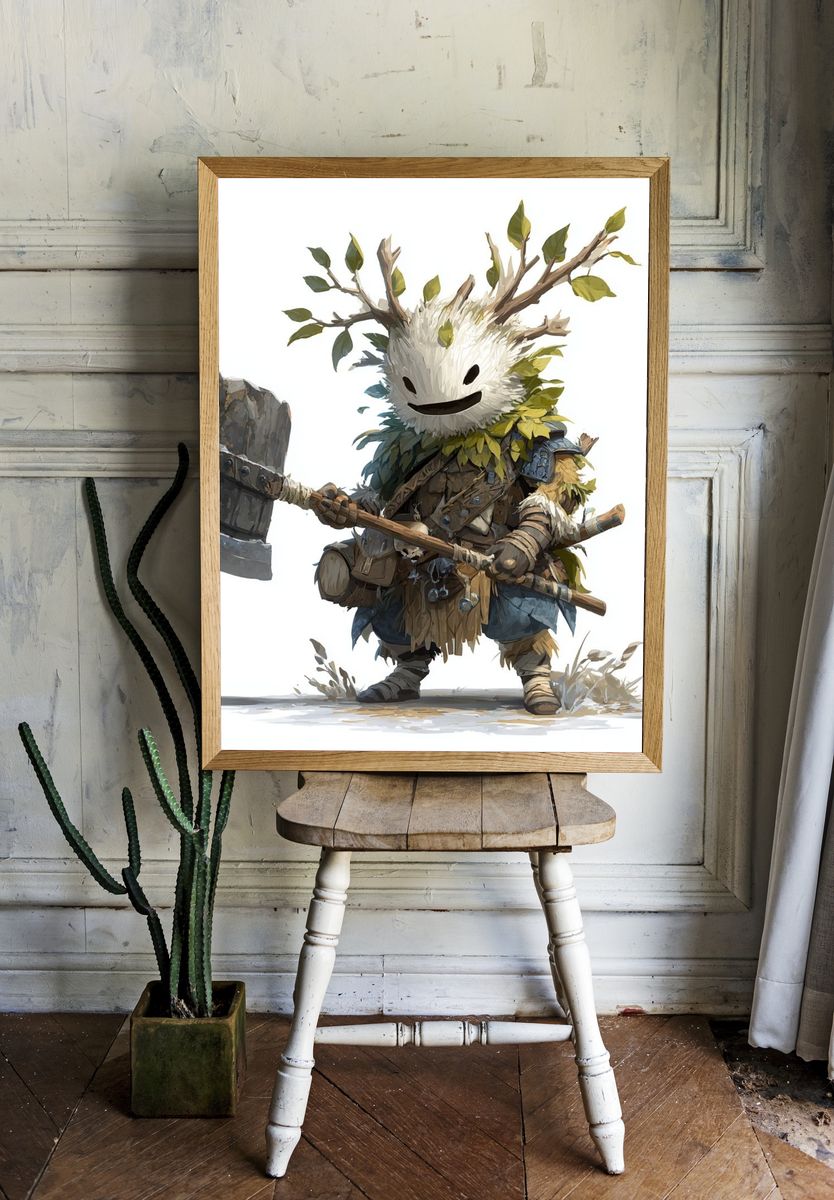 Forest Spirit Warrior Illustration Poster. — room view 1