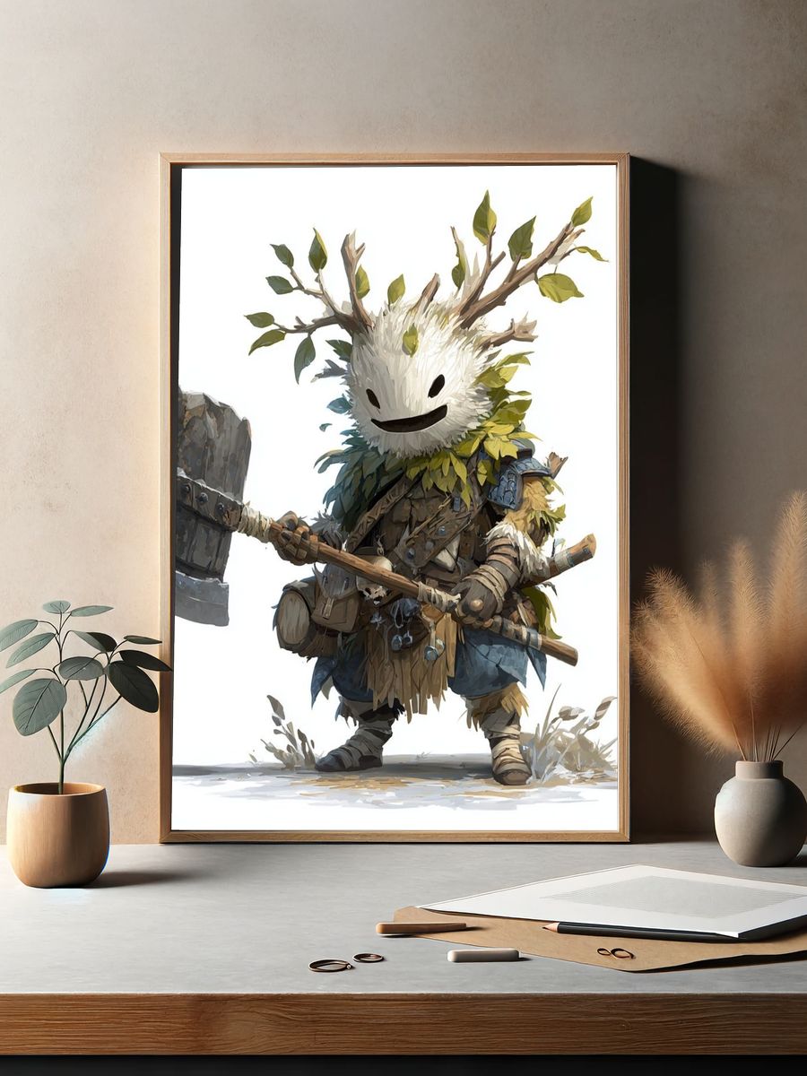 Forest Spirit Warrior Illustration Poster. — room view 2