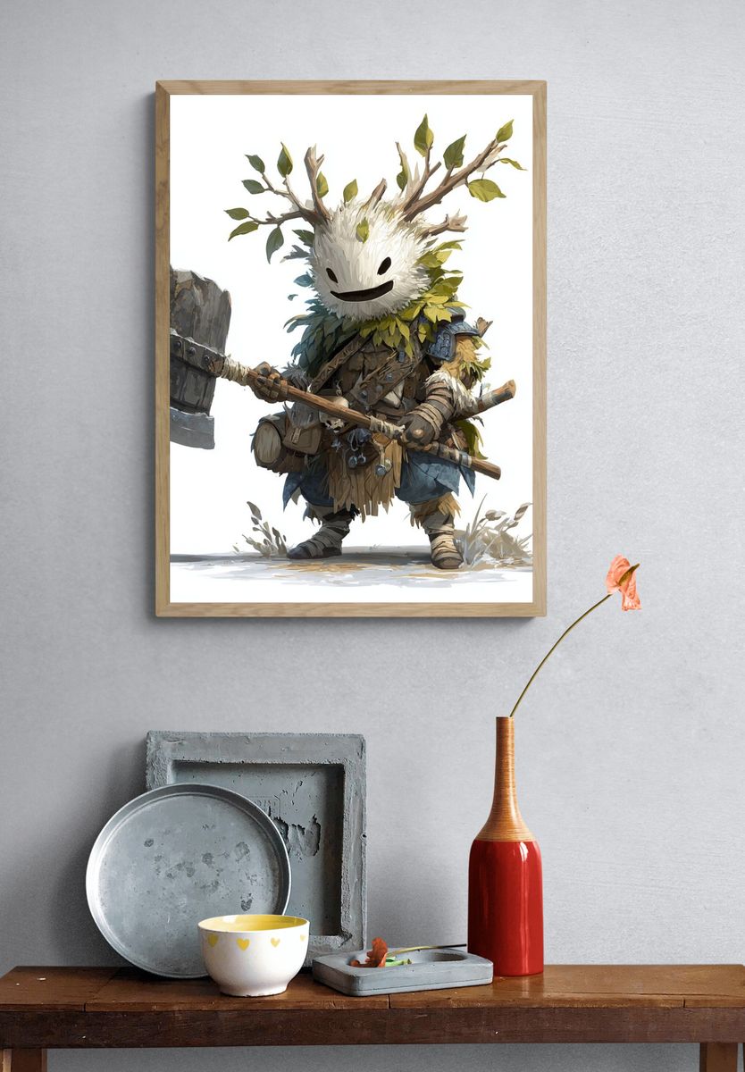 Forest Spirit Warrior Illustration Poster. — room view 3