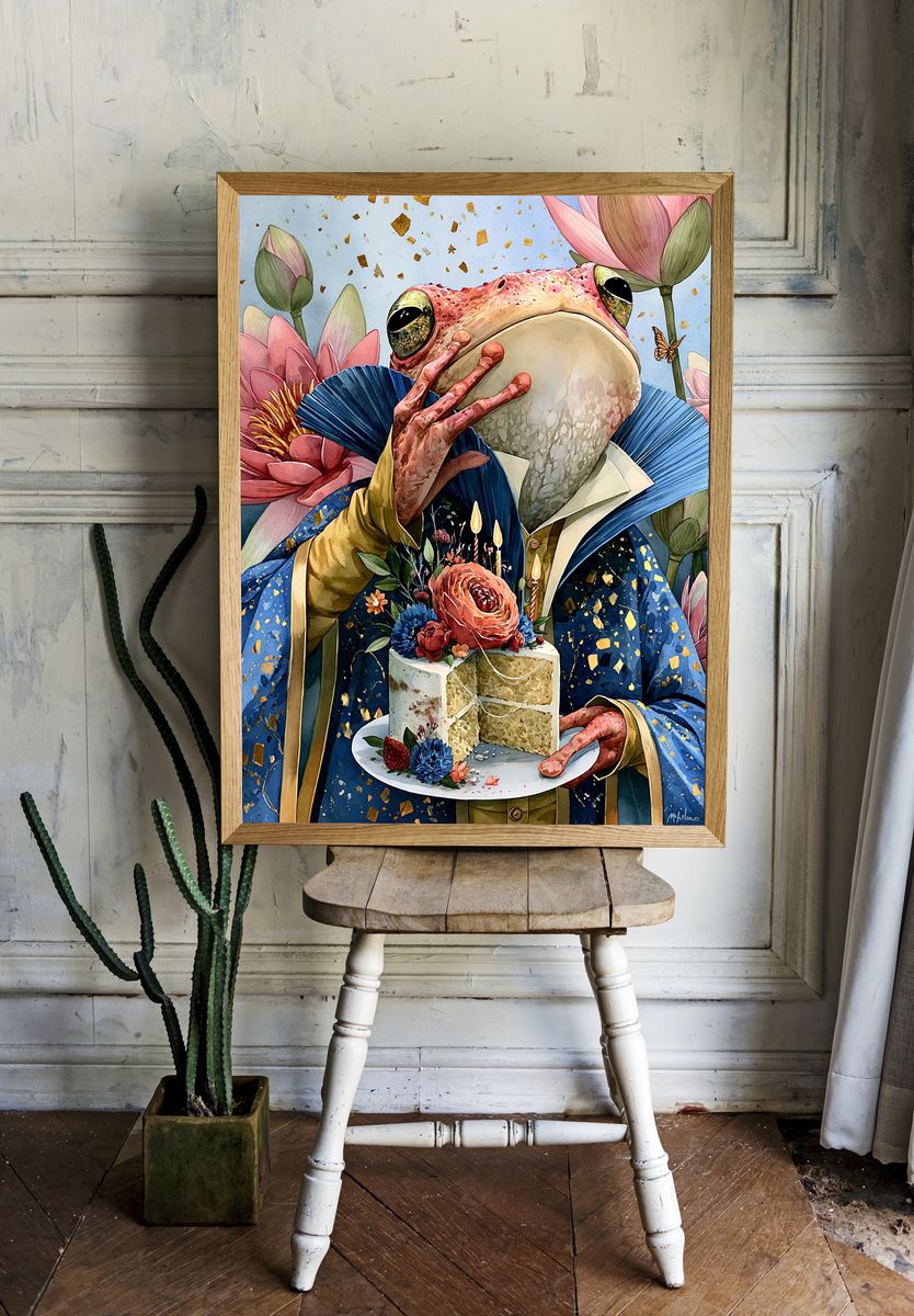 Frog Tea Party Illustration Poster. room preview