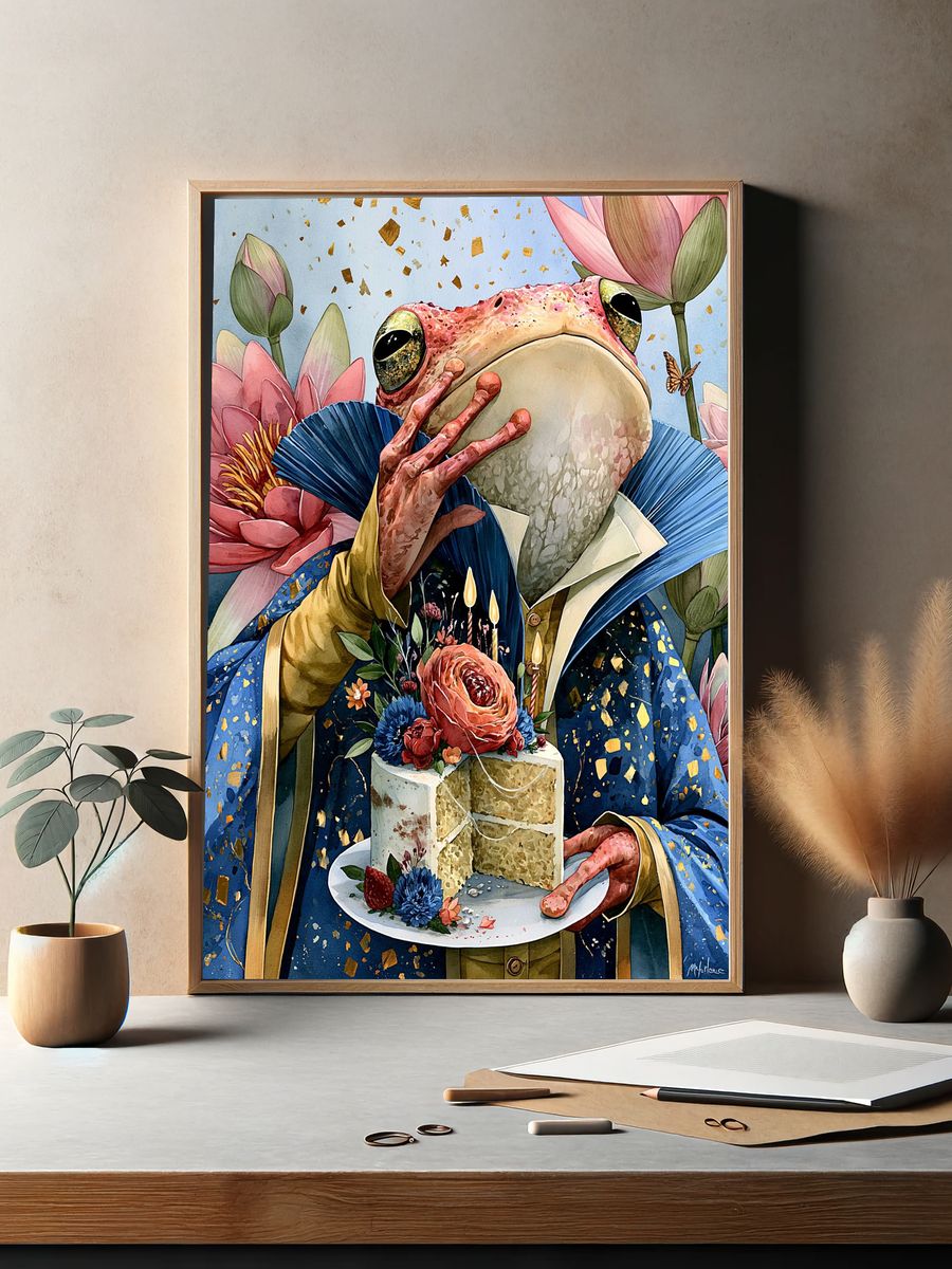 Frog Tea Party Illustration Poster. — room view 2
