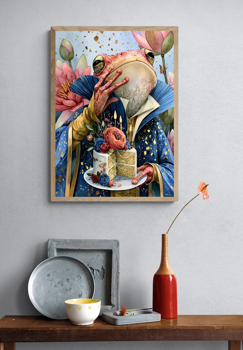 Frog Tea Party Illustration Poster. — room view 3