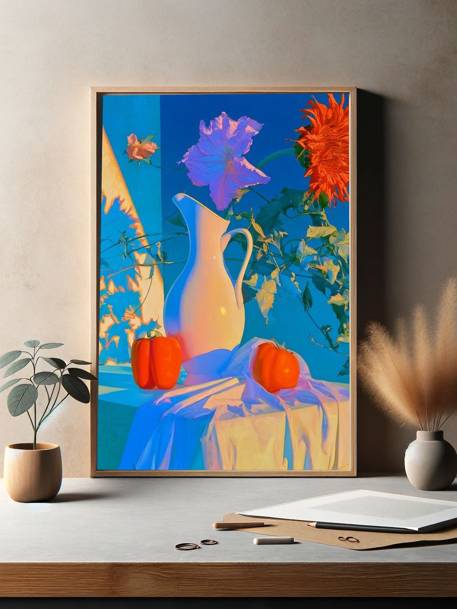 Blue Cat Surreal Illustration Poster. — room view 2