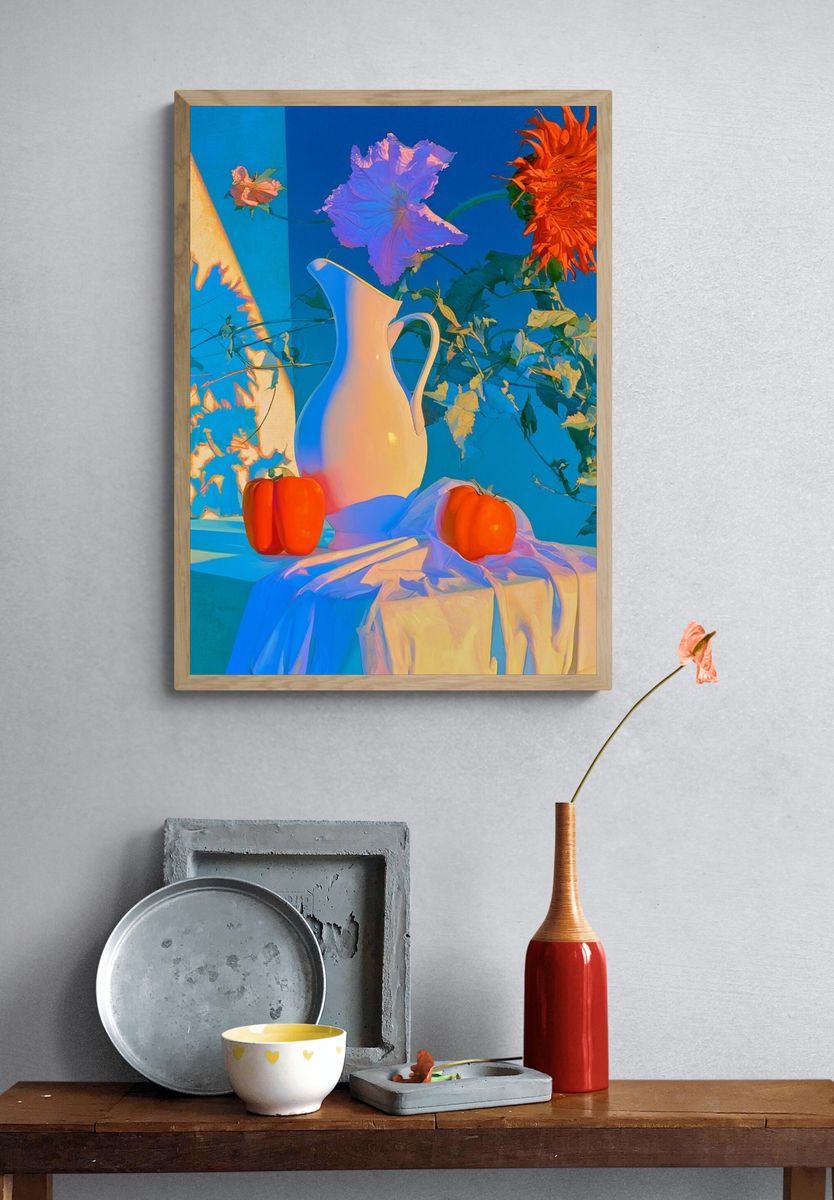 Blue Cat Surreal Illustration Poster. — room view 3