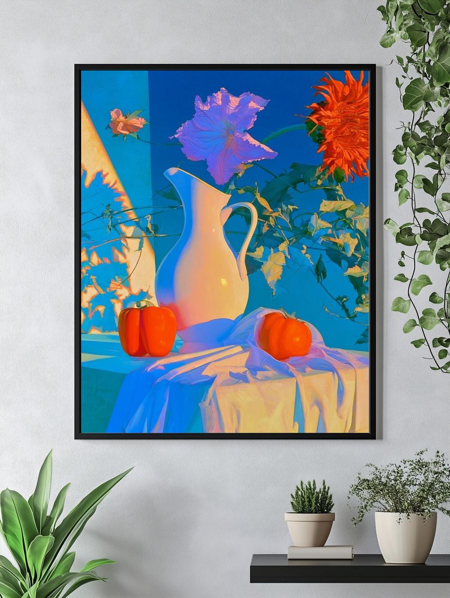 Blue Cat Surreal Illustration Poster. — room view 4