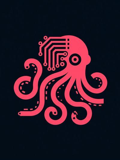 Neon Octopus Circuit Illustration Poster.