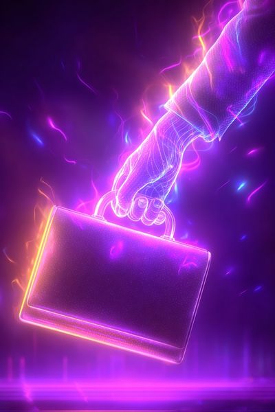 Neon Briefcase Hand Illustration Poster.