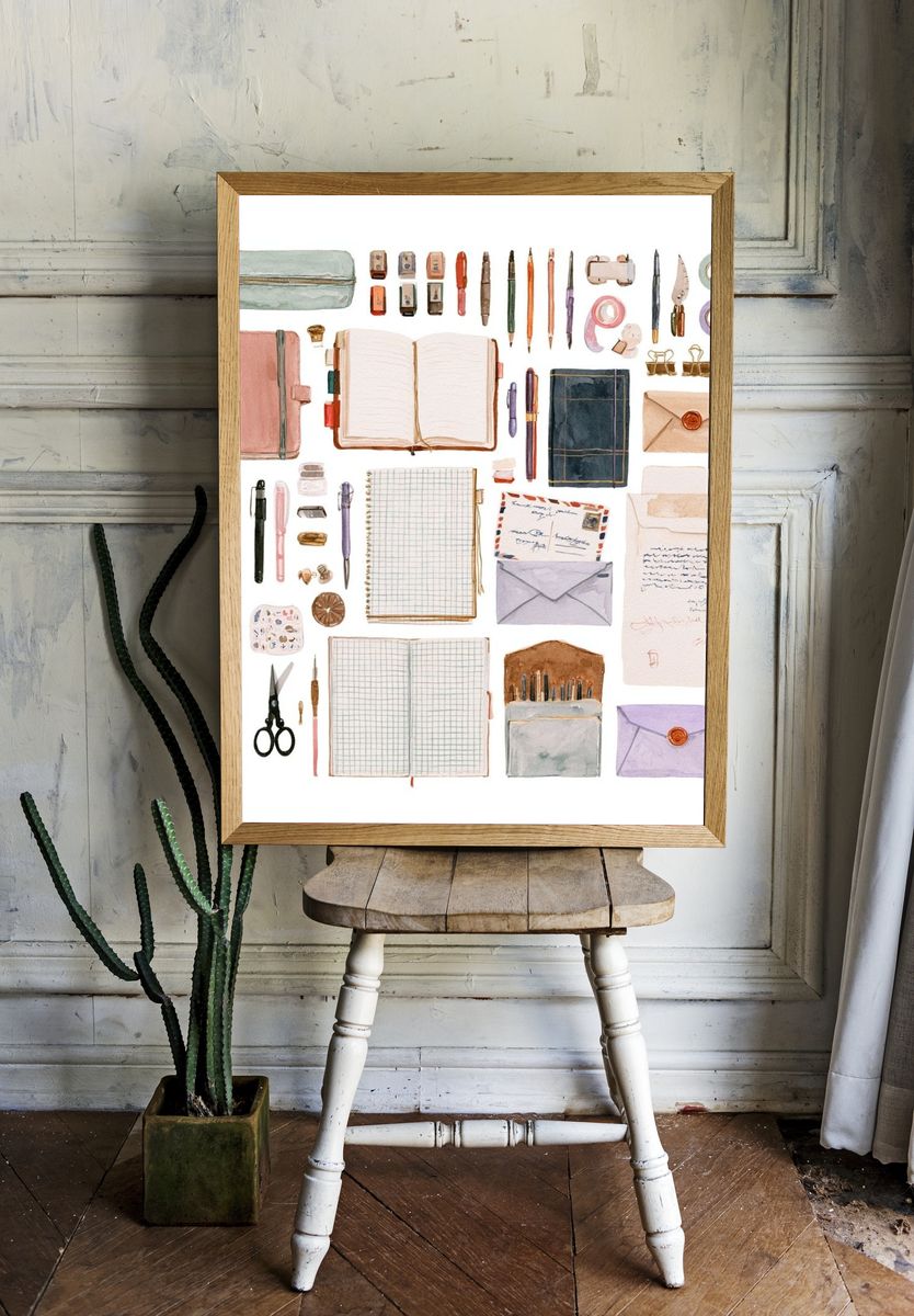 Stationery Watercolor Illustration Poster. room preview