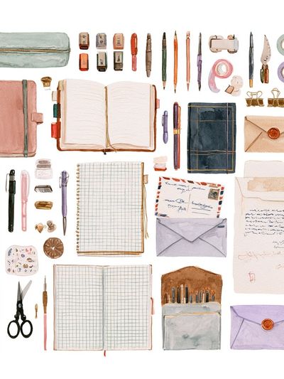 Stationery Watercolor Illustration Poster.