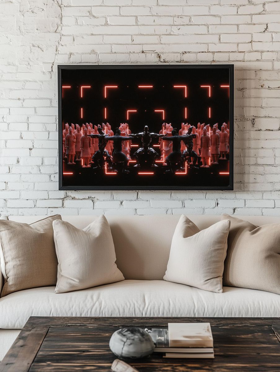 Neon Ritual Crowd Illustration Poster. room preview