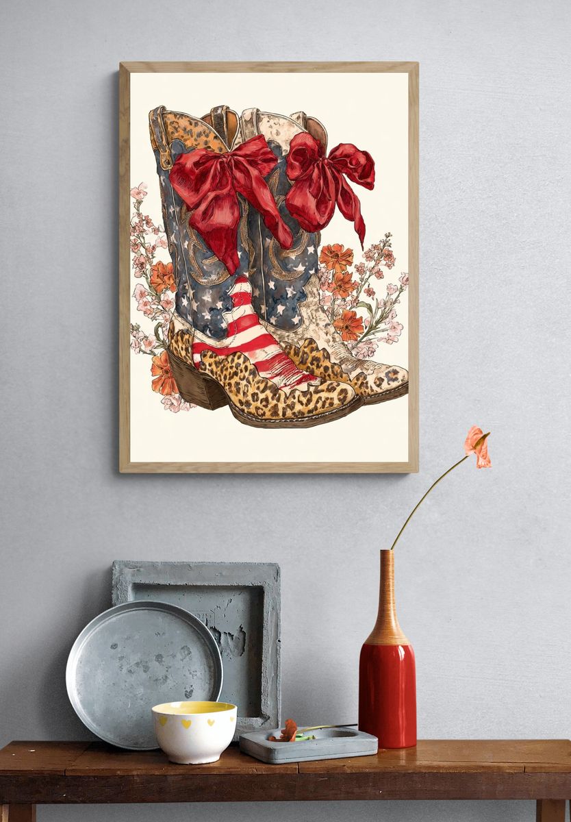 Cowgirl Boots Floral Illustration Poster. — room view 3
