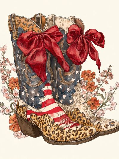 Cowgirl Boots Floral Illustration Poster. poster