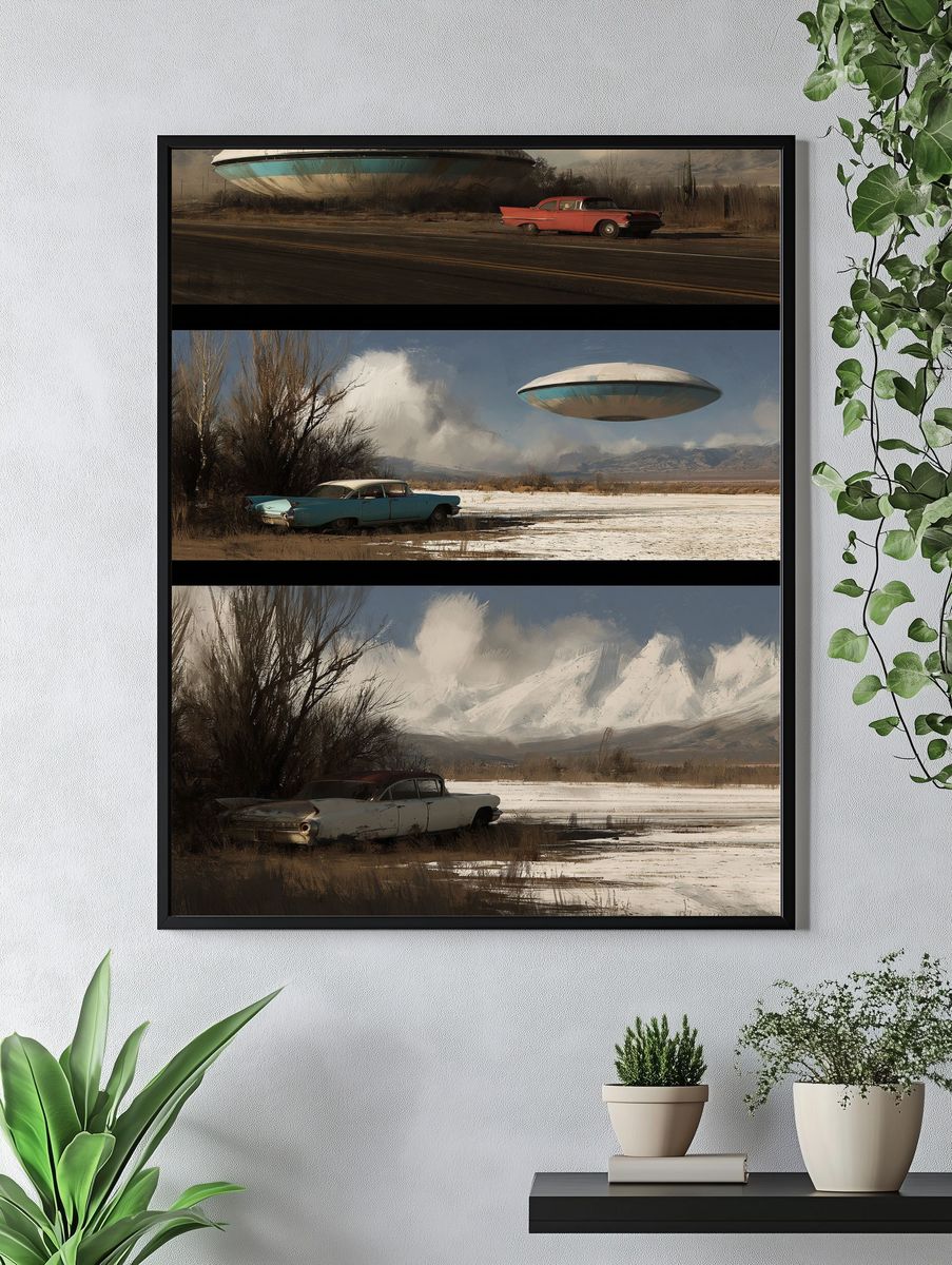 Retro UFO Desert Scene Poster. — room view 4
