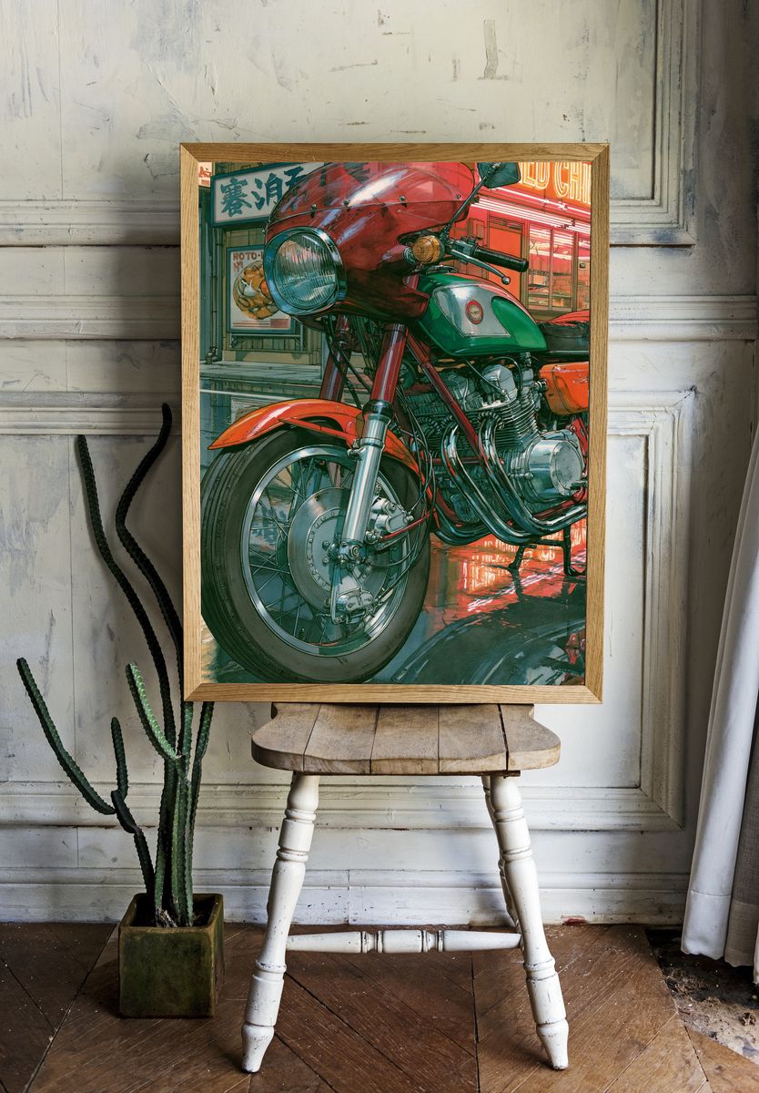 Neon Motorcycle Alley Illustration Poster. — room view 1