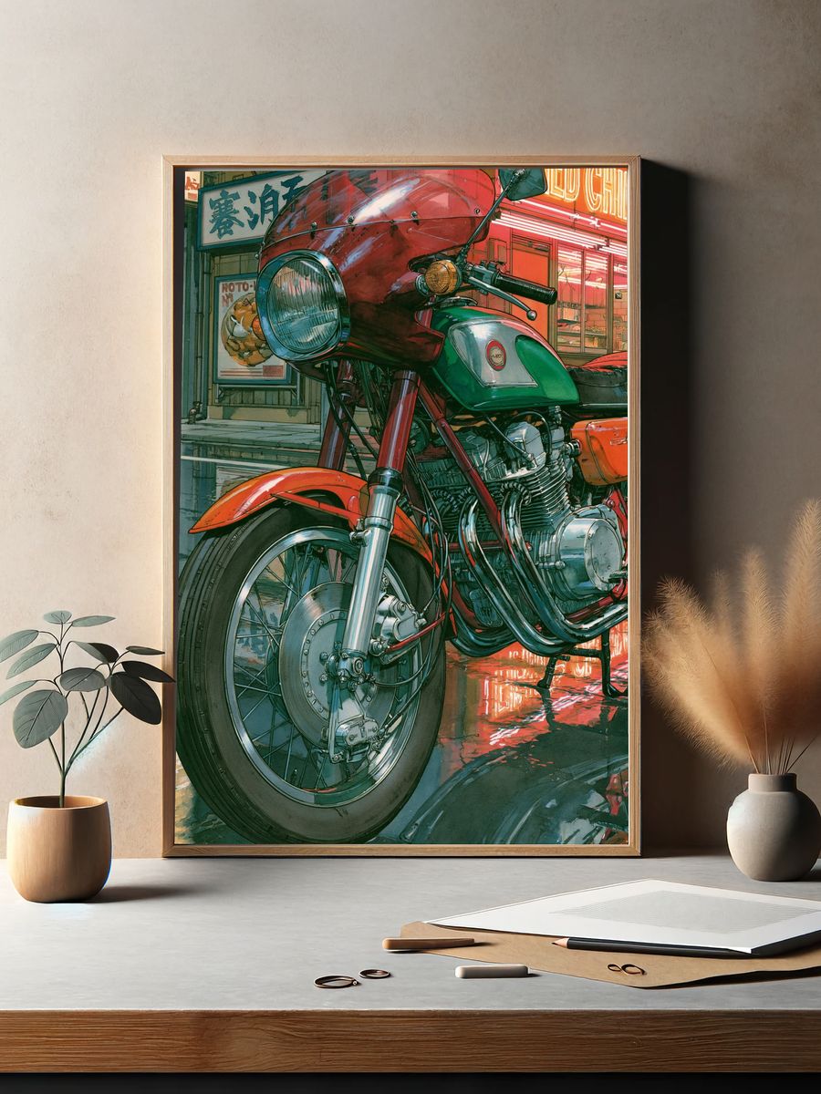 Neon Motorcycle Alley Illustration Poster. — room view 2