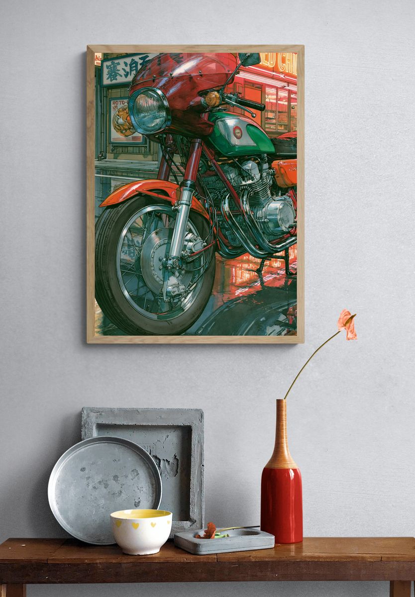 Neon Motorcycle Alley Illustration Poster. — room view 3