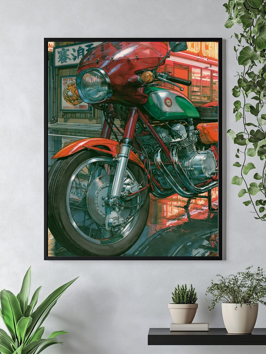 Neon Motorcycle Alley Illustration Poster. — room view 4
