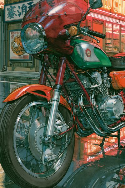 Neon Motorcycle Alley Illustration Poster.