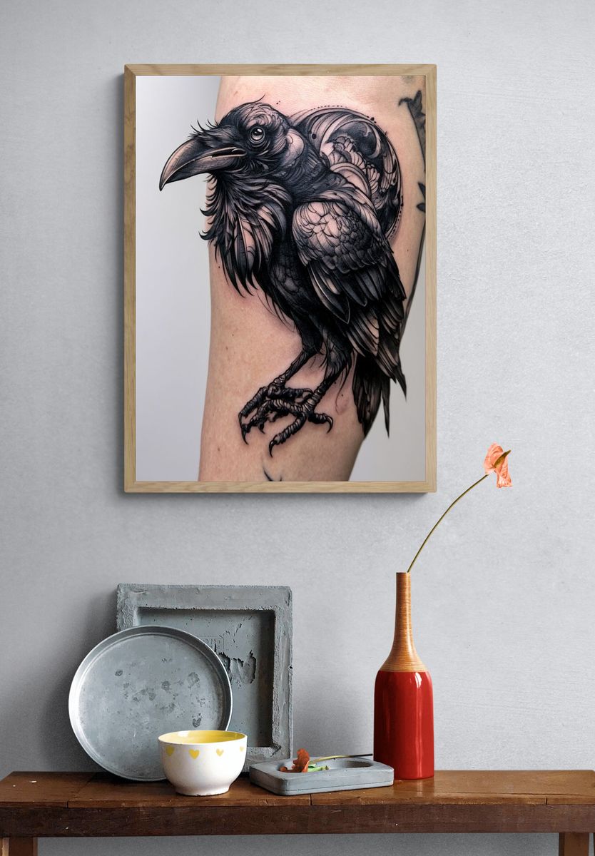 Raven Tattoo Illustration Poster. — room view 3