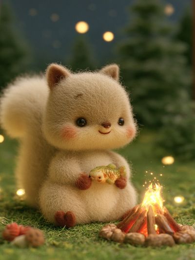 Cute Squirrel Campfire Illustration Poster. poster