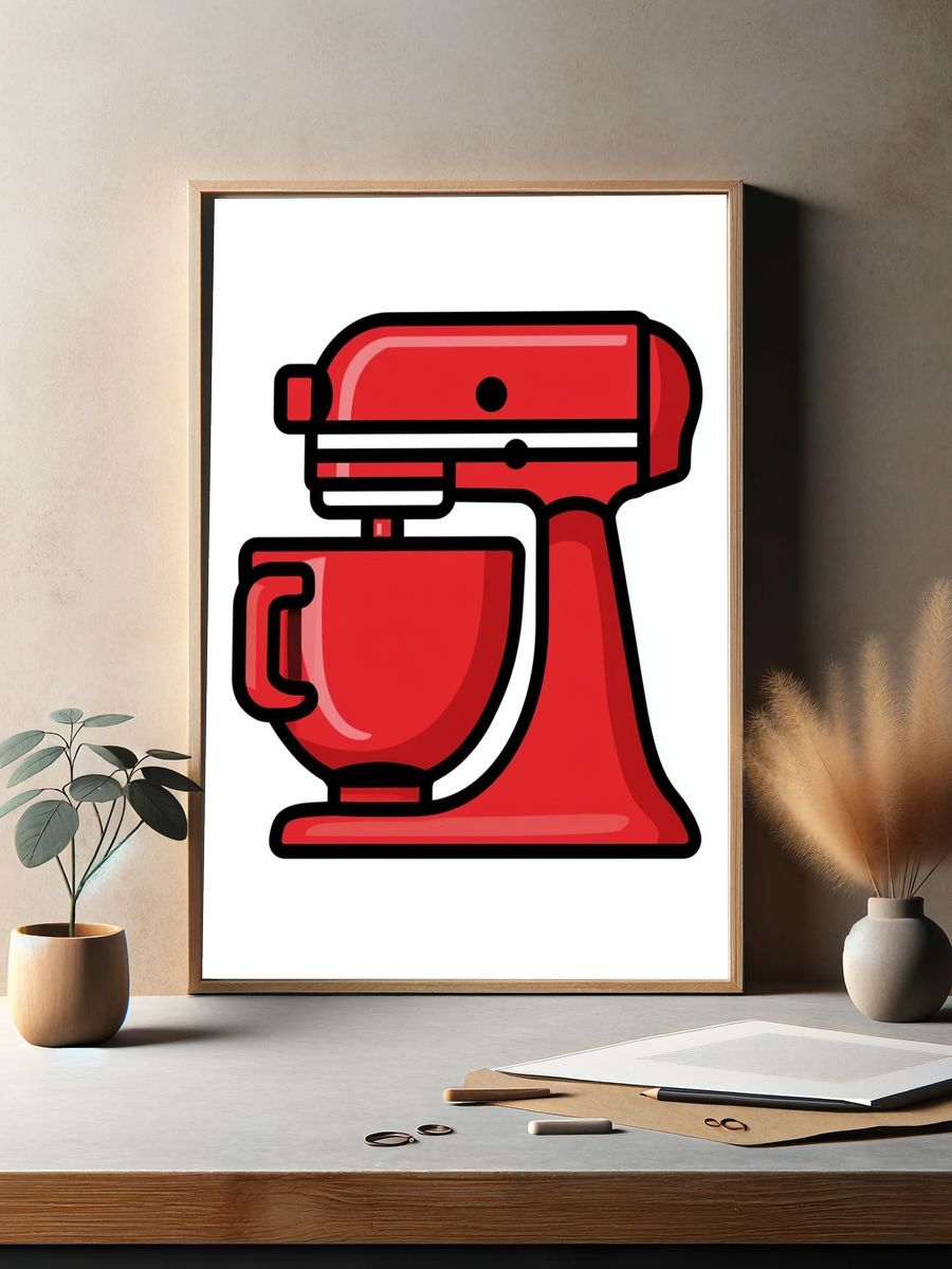 Red Stand Mixer Illustration Poster. — room view 2