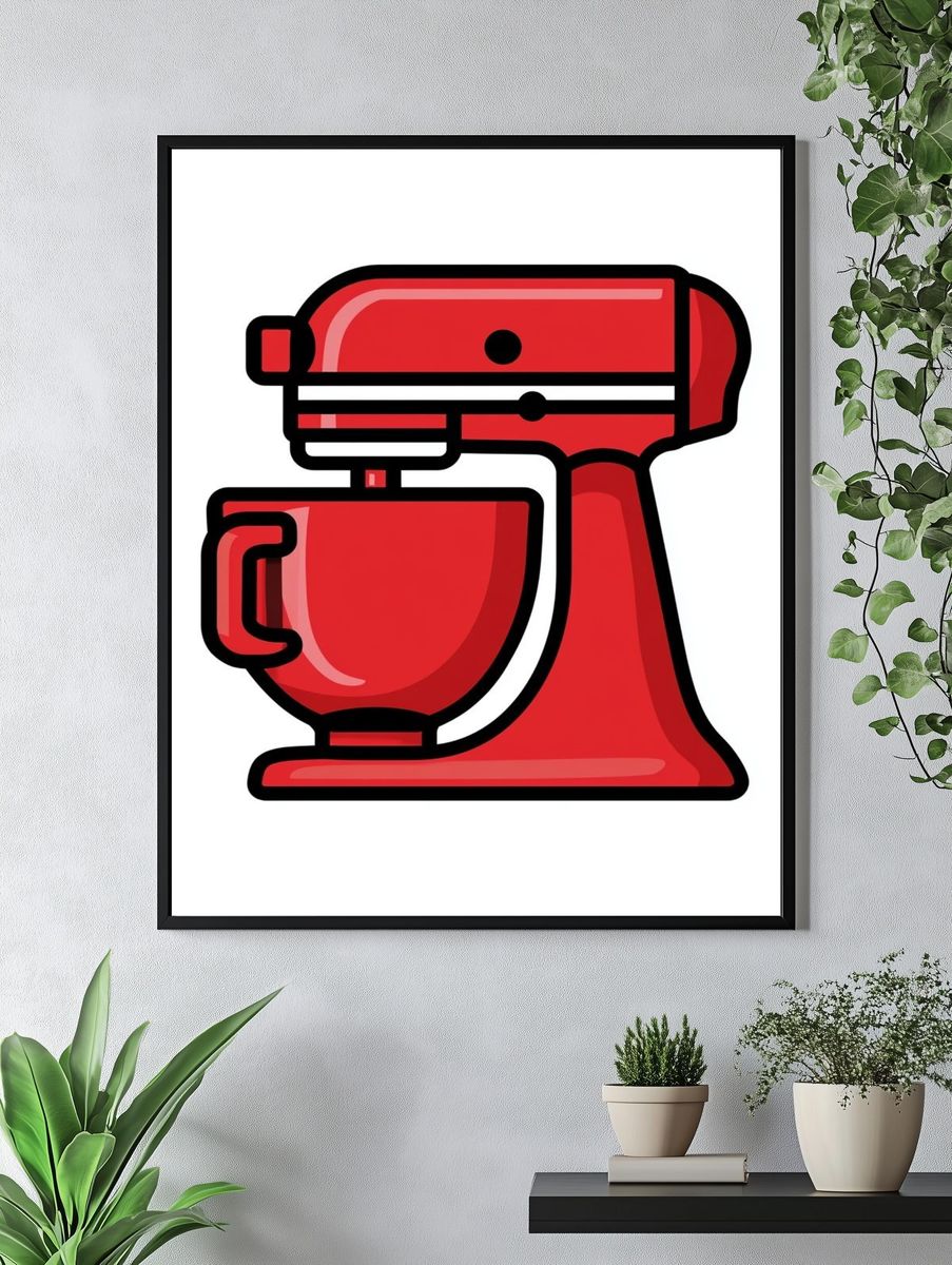 Red Stand Mixer Illustration Poster. — room view 4