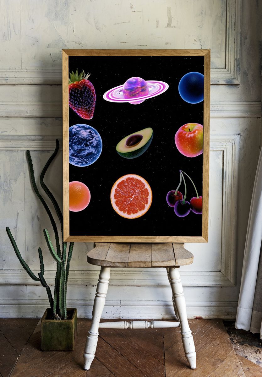 Cosmic Fruit Collage Poster. room preview