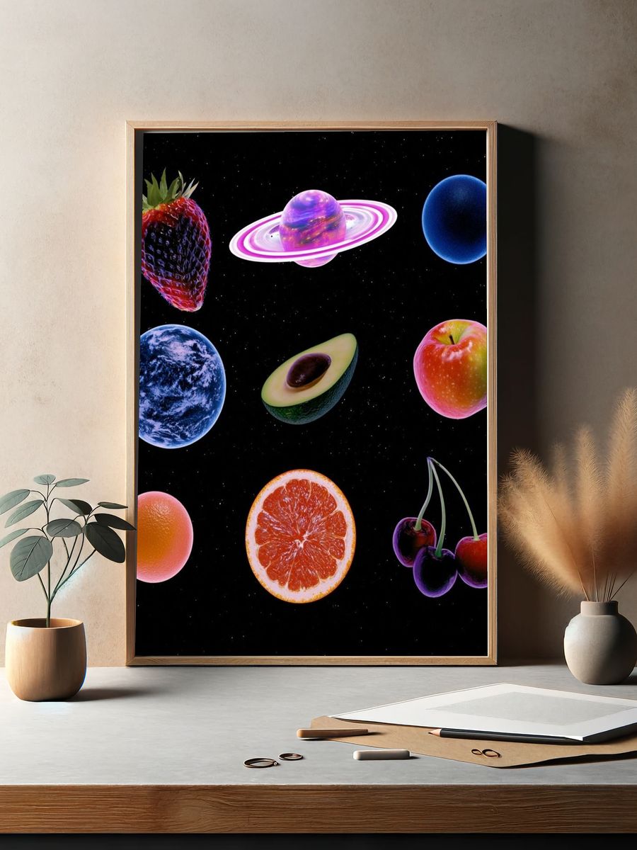 Cosmic Fruit Collage Poster. — room view 2