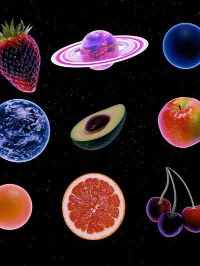 Cosmic Fruit Collage Poster. poster